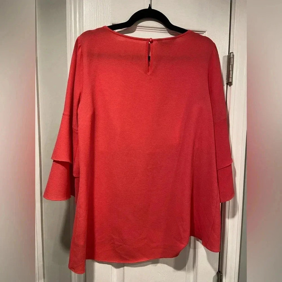 Apt 9 Pink Asymmetrical Tiered Top 3/4 Flare Sleeve Button Keyhole Back Size M - Picture 8 of 11